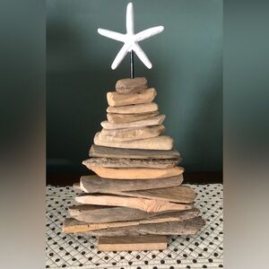 Rustic Driftwood Christmas Tree with White Star Topper~Coastal/Beach Themed